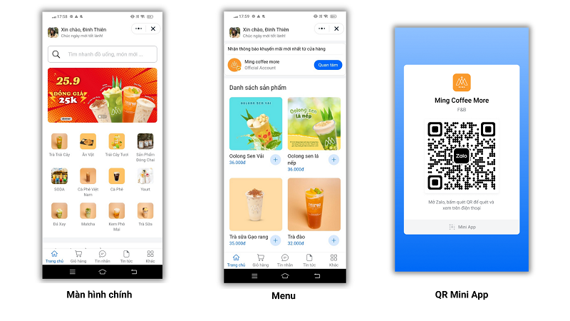 Zalo Mini App menu Ming coffee